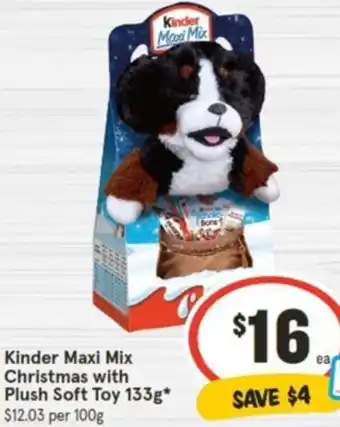 IGA Kinder Maxi Mix Christmas with Plush Soft Toy 133g offer
