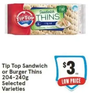 IGA Tip Top Sandwich or Burger Thins 204-240g offer