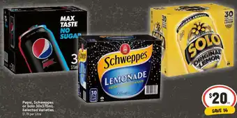 IGA Pepsi, Schweppes or Solo 30x375mL offer