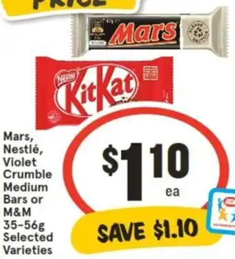 IGA Mars, Nestlé, Violet Crumble Medium Bars or M&M 35-56g offer