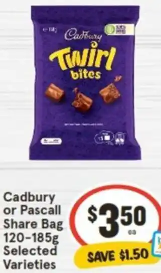 IGA Cadbury or Pascall Share Bag 120-185g offer