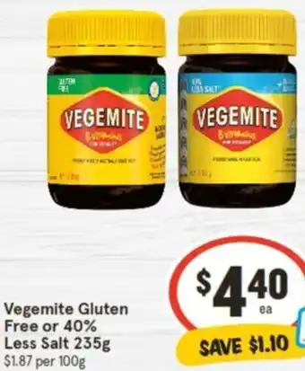 IGA Vegemite Gluten Free or 40% Less Salt 235g offer