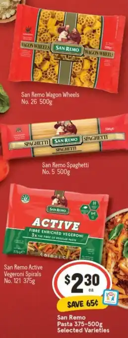 IGA San Remo Pasta 375-500g offer