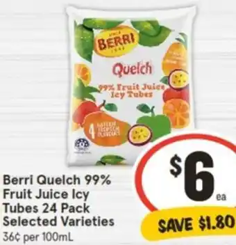 IGA Berri Quelch 99% Fruit Juice Icy Tubes 24 Pack offer