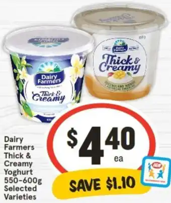 IGA Dairy Farmers Thick & Creamy Yoghurt 550-600g offer