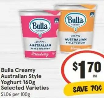 IGA Bulla Creamy Australian Style Yoghurt 160g offer