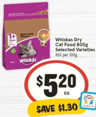 IGA Whiskas Dry Cat Food 800g offer