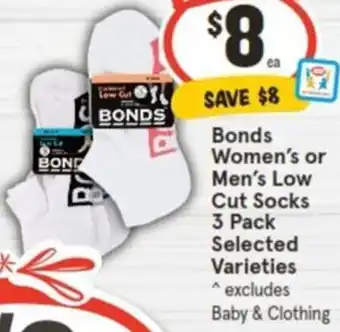 IGA Bonds Women's or Men's Low Cut Socks 3 Pack offer