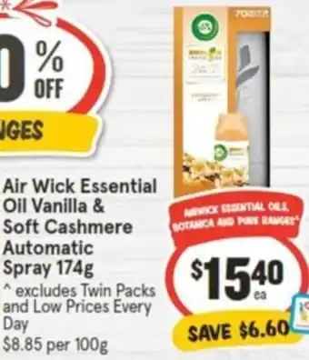 IGA Air Wick Essential Oil Vanilla & Soft Cashmere Automatic Spray 174g offer