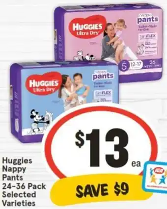 IGA Huggies Nappy Pants 24-36 Pack offer
