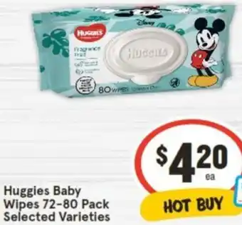 IGA Huggies Baby Wipes 72-80 Pack offer