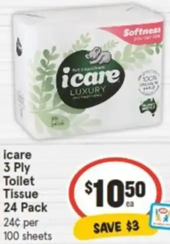 IGA icare 3 Ply Toilet Tissue 24 Pack offer