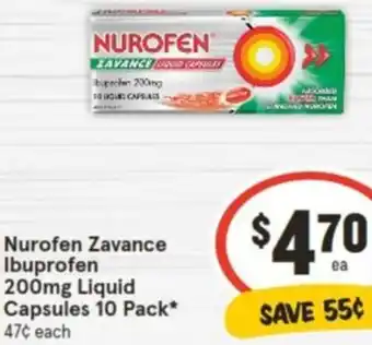 IGA Nurofen Zavance Ibuprofen 200mg Liquid Capsules 10 Pack offer