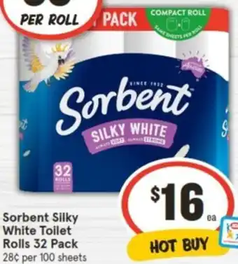 IGA Sorbent Silky White Toilet Rolls 32 Pack offer