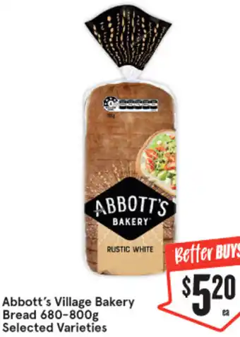 IGA Abbott's Village Bakery Bread 680-800g offer