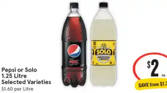 IGA Pepsi or Solo 1.25 Litre offer