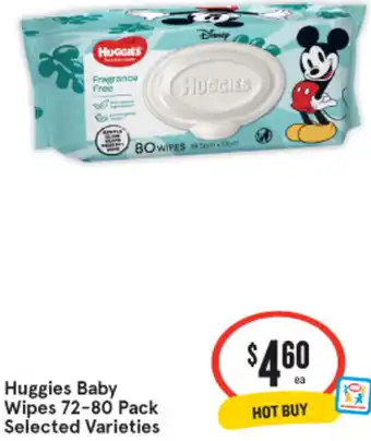 IGA Huggies Baby Wipes 72-80 Pack offer