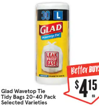 IGA Glad Wavetop Tie Tidy Bags 20-40 Pack offer