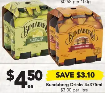 Drakes Bundaberg Drinks 4x375ml offer