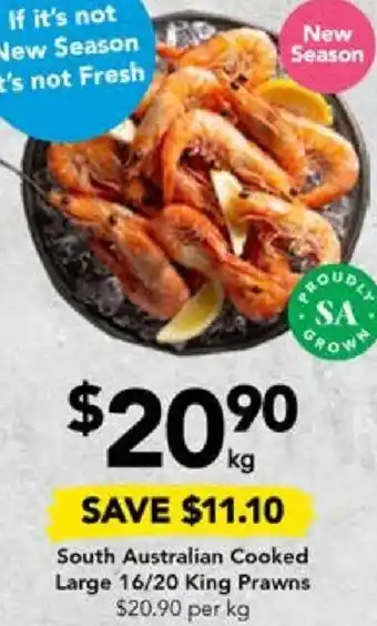 Drakes South Australian Cooked Large 16/20 King Prawns offer