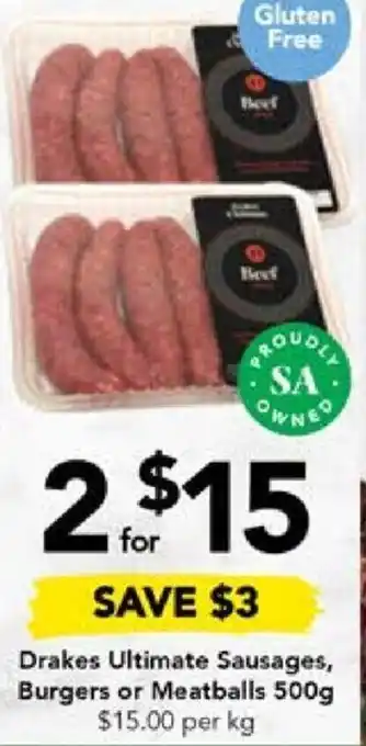 Drakes Drakes Ultimate Sausages, Burgers or Meatballs 500g offer