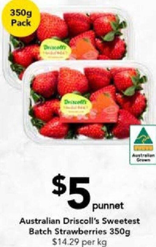 Australian Driscoll's Sweetest Batch Strawberries 350g offer at Drakes