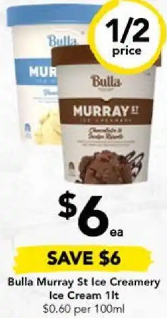 Drakes Bulla Murray St Ice Creamery Ice Cream 1lt offer