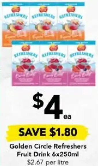 Drakes Golden Circle Refreshers Fruit Drink 6x250ml offer