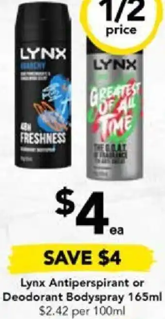 Drakes Lynx Antiperspirant or Deodorant Bodyspray 165ml offer