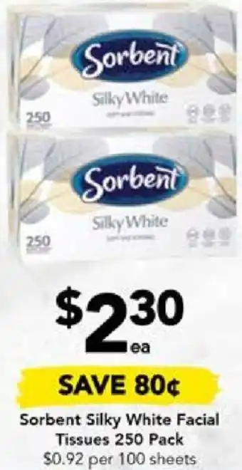 Drakes Sorbent Silky White Facial Tissues 250 Pack offer