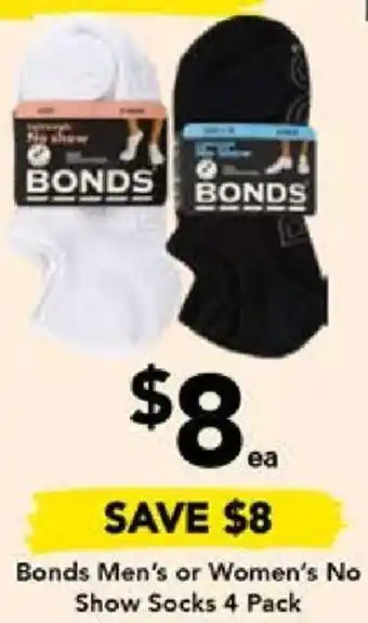 Drakes Bonds Men's or Women's No Show Socks 4 Pack offer