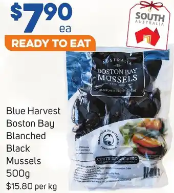 Foodland Blue Harvest Boston Bay Blanched Black Mussels 500g offer
