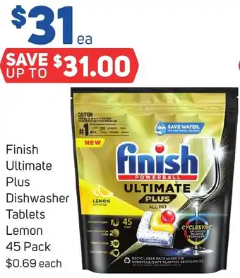 Foodland Finish Ultimate Plus Dishwasher Tablets Lemon 45 Pack offer