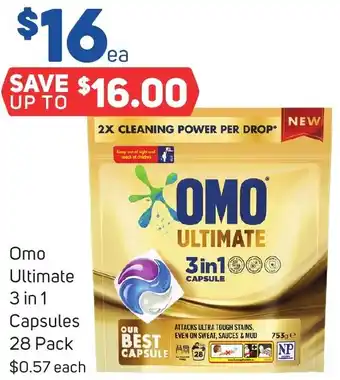 Foodland Omo Ultimate 3 in 1 Capsules 28 Pack offer