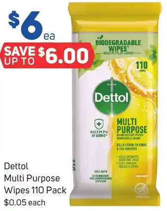 Foodland Dettol Multi Purpose Wipes 110 Pack offer