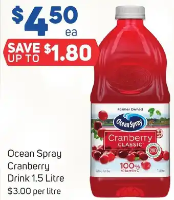 Foodland Ocean Spray Cranberry Drink 1.5 Litre offer