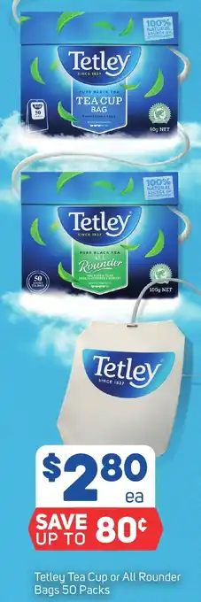 Foodland Tetley Tea Cup or All Rounder Bags 50 Packs offer