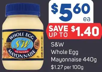 Foodland S&W Whole Egg Mayonnaise 440g offer