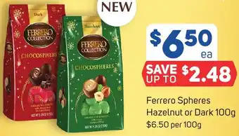 Foodland Ferrero Spheres Hazelnut or Dark 100g offer