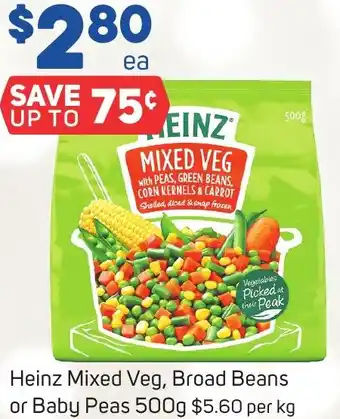 Foodland Heinz Mixed Veg, Broad Beans or Baby Peas 500g offer
