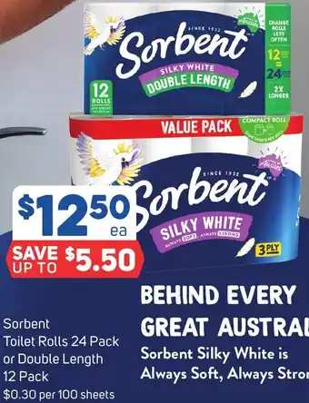 Foodland Sorbent Toilet Rolls 24 Pack or Double Length 12 Pack offer