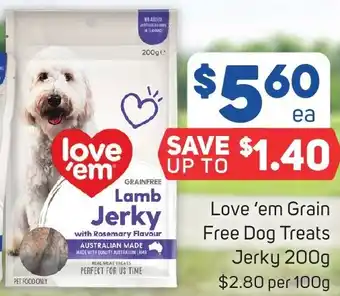 Foodland Love 'em Grain Free Dog Treats Jerky 200g offer