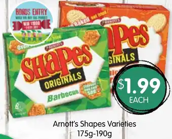 Spudshed Arnott's Shapes Varieties 175g-190g offer