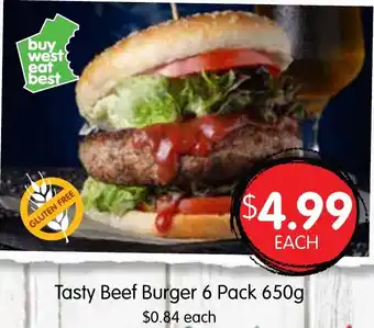 Spudshed Tasty Beef Burger 6 Pack 650g offer