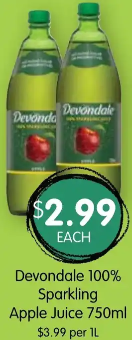 Spudshed Devondale 100% Sparkling Apple Juice 750ml offer