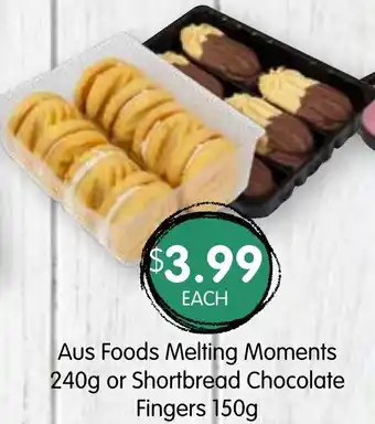 Spudshed Aus Foods Melting Moments 240g or Shortbread Chocolate Fingers 150g offer