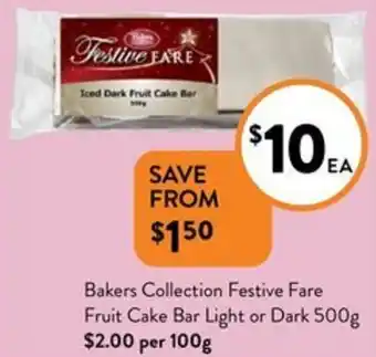 Foodworks Bakers Collection Festive Fare Fruit Cake Bar Light or Dark 500g offer