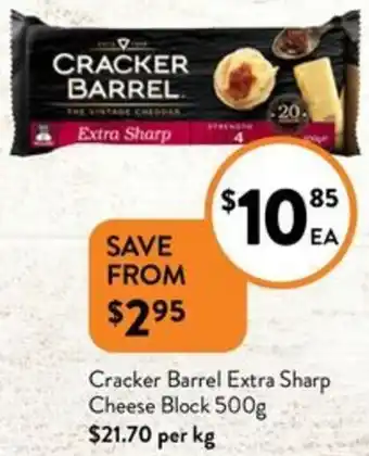 Foodworks Cracker Barrel Extra Sharp Cheese Block 500g offer