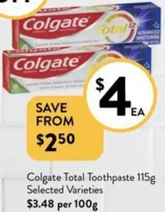Foodworks Colgate Total Toothpaste 115g offer