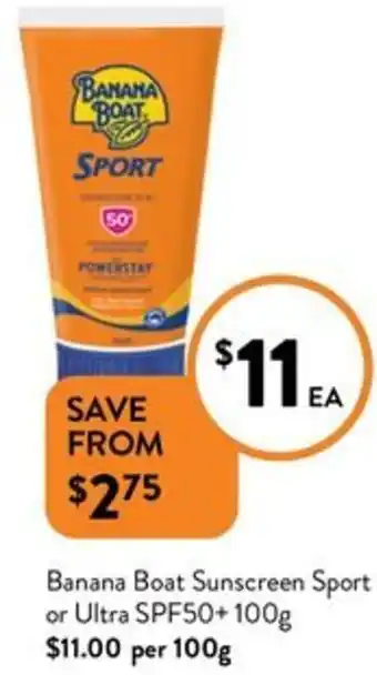 Foodworks Banana Boat Sunscreen Sport or Ultra SPF50+ 100g offer